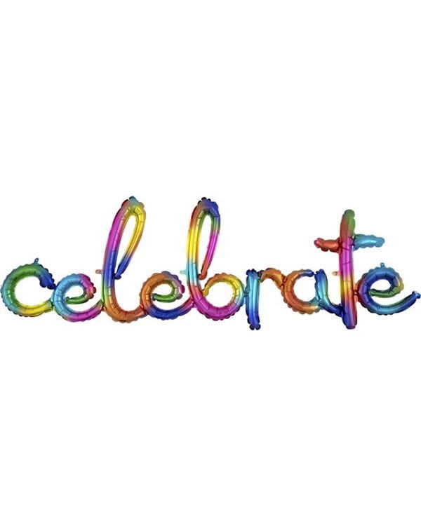 Multicoloured &#039;Celebrate&#039; Script Phrase Foil Balloon - 59&quot; x 20&quot;