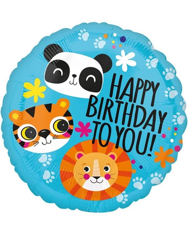 Lion, Tiger &amp; Panda Birthday Balloon - 18&quot; Foil