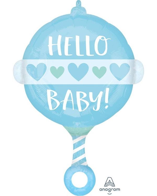 Blue Baby Rattle Shaped Balloon - 17&quot; x 24&quot; Foil