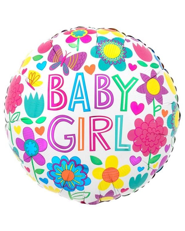 Baby Girl Floral Butterfly Balloon - 18&quot; Foil