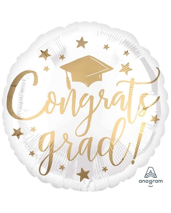 Congrats Grad White &amp; Gold Balloon - 18&quot; Foil