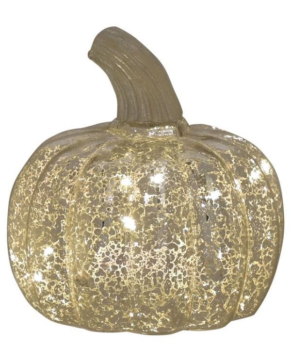 Silver Pumpkin Lantern with LED Lights - 10cm x 9.6cm