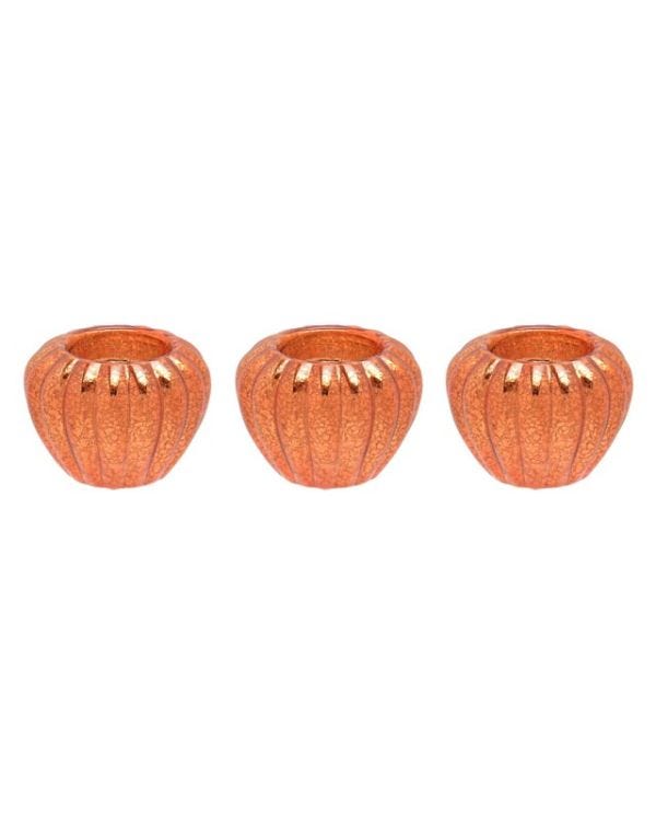 Orange Glass Pumpkin Tealight Candle Holders - 7cm (3pk)