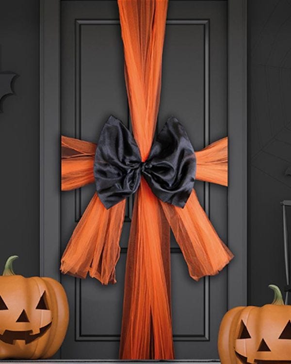 Black &amp; Orange Chiffon Door Bow