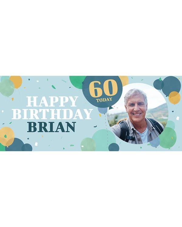 Blue Balloons 60th Birthday Personalised Banner 