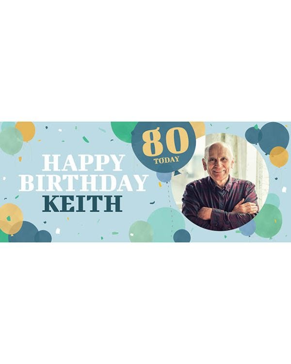 Blue Balloons 80th Birthday Personalised Banner 