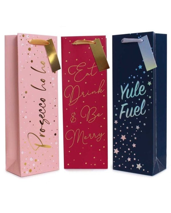 Christmas Bottle Gift Bag - Assorted - 36 x 12cm