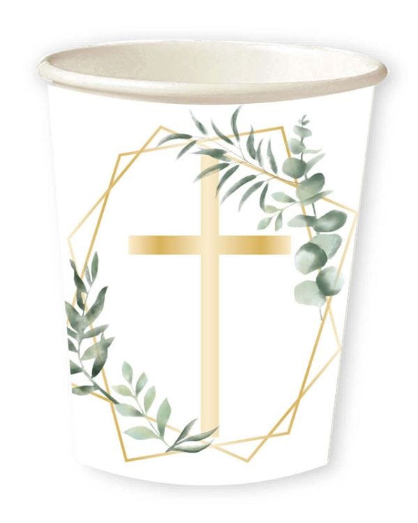 Botanical Celebration Cross Paper Cups - 237ml (8pk)