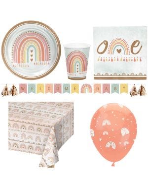 Boho Rainbow 1st Birthday - Deluxe Party Pack for 8