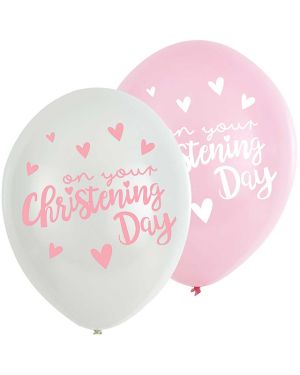 Pink Christening Day 11&quot; Latex Balloons (6pk)