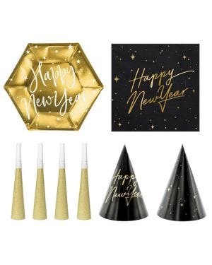 Value Black &amp; Gold New Years Eve Table Decorating Kit for 12