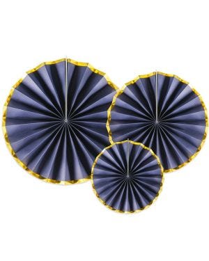 Navy &amp; Gold Paper Fan Decorations