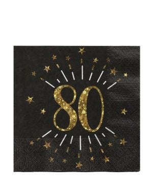 Sparkling Gold 80th Napkins - 25cm (10pk)