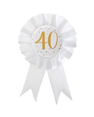 White &amp; Gold Sparkle 40th Rosette