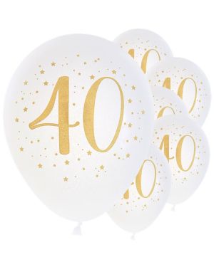 White &amp; Gold Sparkle 40th Balloon - 11&quot; Latex (8pk)