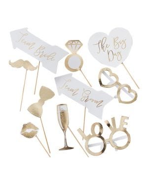 Gold Wedding Photo Booth Props (10pk)