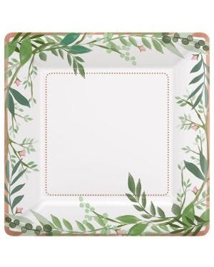 Love &amp; Leaves Square Plates - 26cm Paper Party Plates (8pk)