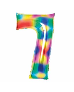 Number 7 Rainbow Foil Balloon - 34&quot;
