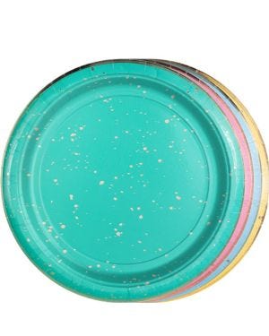 Mix It Up Pastel Rainbow &amp; Gold Paper Plates - 24cm (8pk)