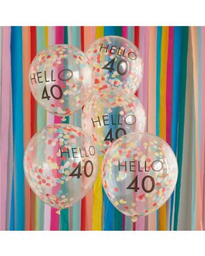Hello 40 Mix It Up Brights Confetti Latex Balloons - 12&quot;