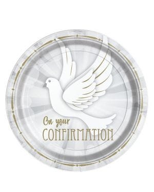 Confirmation Dove Paper Plates - 23cm (8pk)