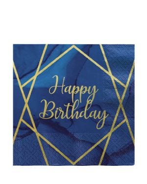Navy &amp; Gold Geode &#039;Happy Birthday&#039; Paper Napkins - 33cm (16pk)