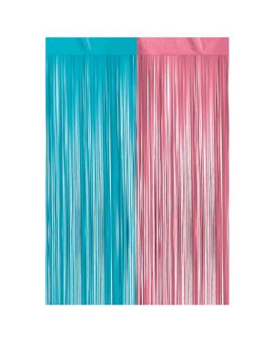 Blue &amp; Pink Gender Reveal Foil Backdrop Curtain