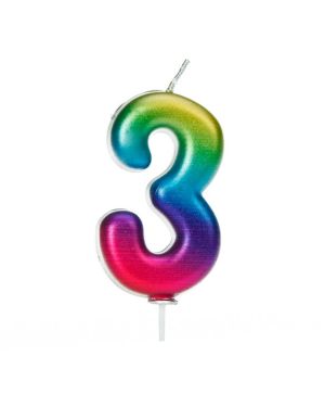 Rainbow Metallic Number 3 Candle - 7cm