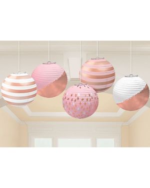 Rose Gold Blush Paper Lantern Decorations - 12cm (5pk)