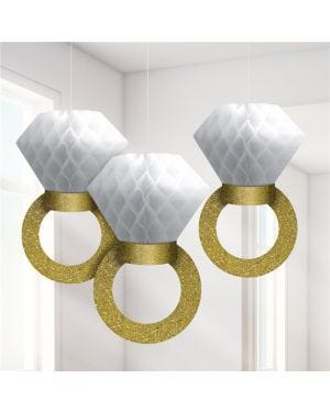 Engagement Ring Honeycomb Hanging Decorations - 30cm (3pk)