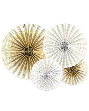 White &amp; Gold Mix Fan Decorations - 40cm (4pk)