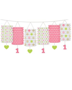1st Birthday Pink Mix Lantern Garland - 3.6m