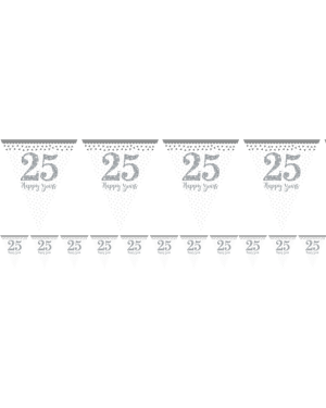 25th Silver Sparkling Wedding Anniversary Flag Bunting - 4m
