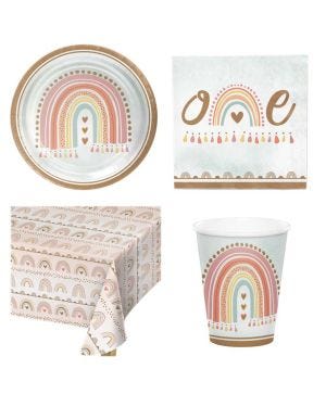 Boho Rainbow 1st Birthday - Value Party Pack for 8