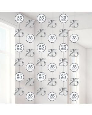 25th Silver Sparkling Wedding Anniversary String Decoration (6pk)