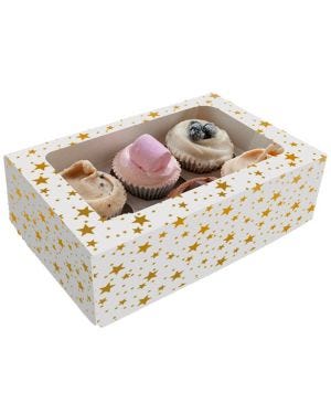 Gold Stars Cake Box for 6 Cupcakes
