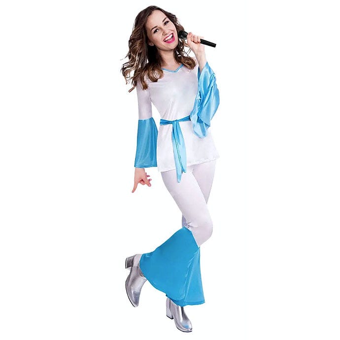 white and blue abba two piece