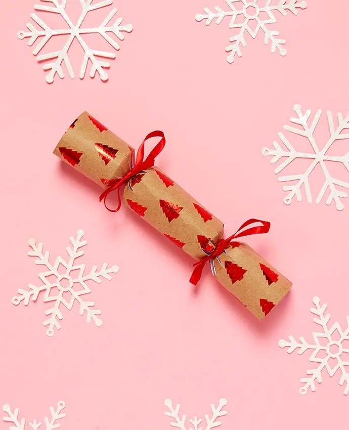 Homemade Christmas cracker made with brown kraft paper