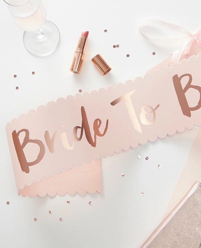 Rose gold bride to be hen party sash