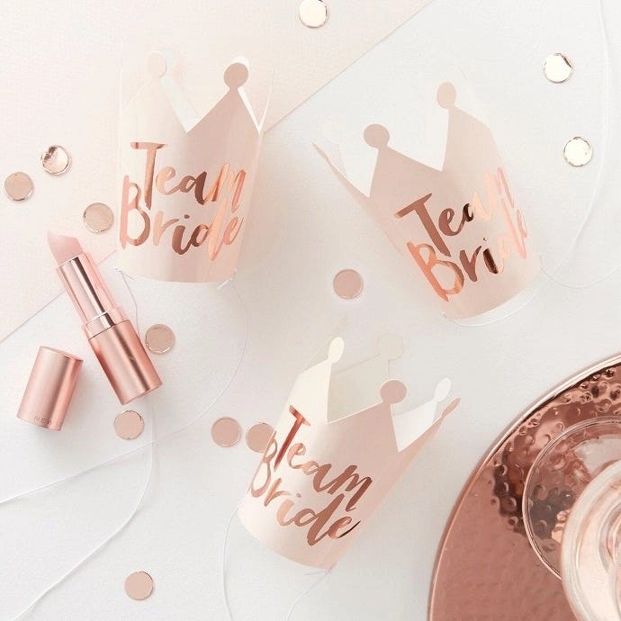 Rose gold Team Bride hen party hats
