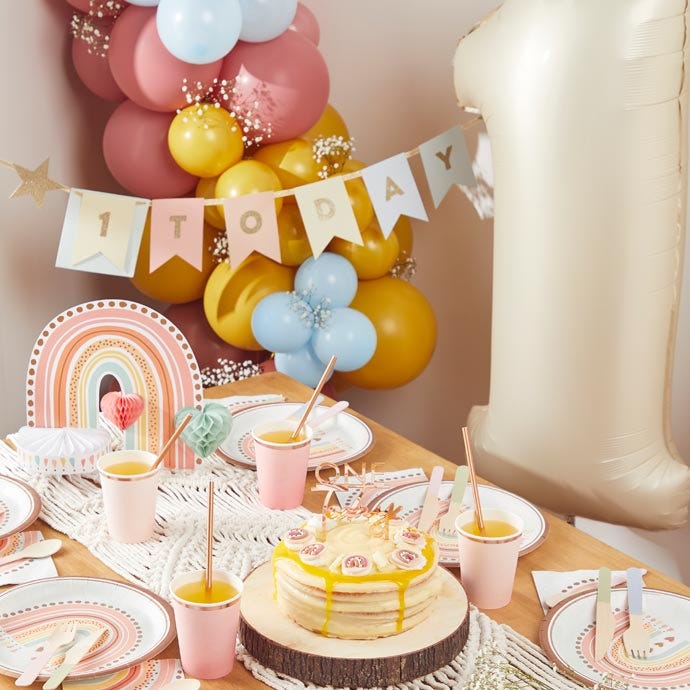 Boho 1st birthday table set up