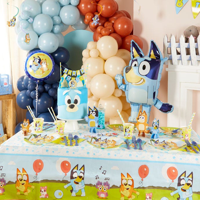 Bluey first birthday party table set up