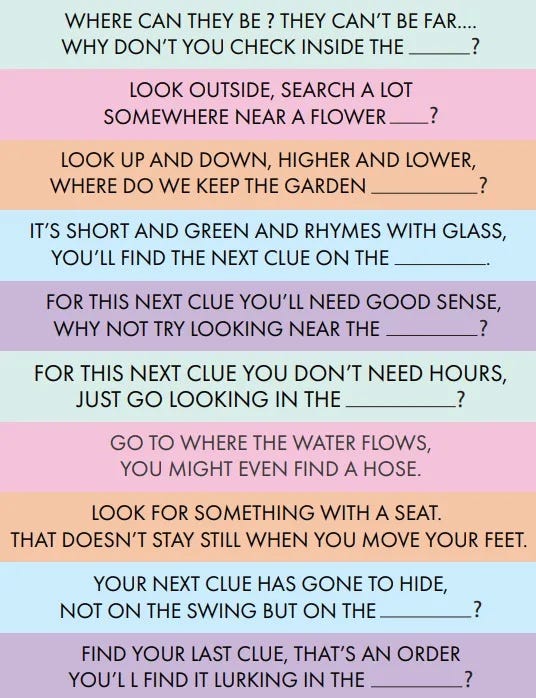 Free printable outdoor Easter egg hunt clues