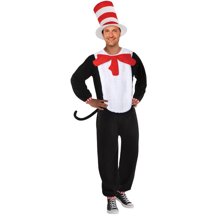 Man in a cat in the hat onesie